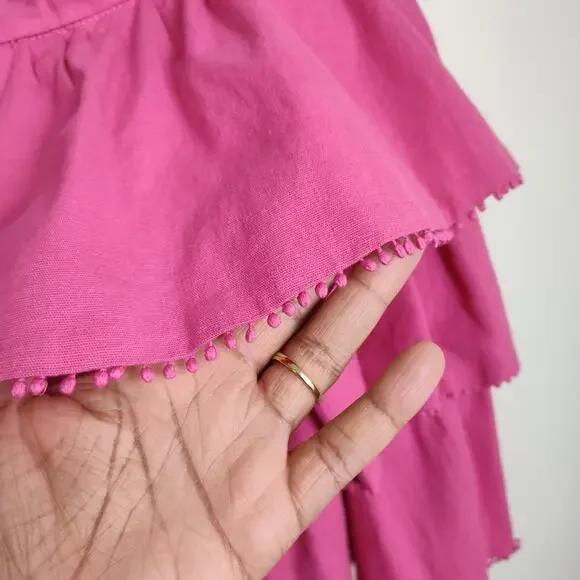 Showpo Women's Tiered Ruffle Skirt Sz 12 Layered Casual Mini Pink Cotton Stretch - Picture 10 of 15